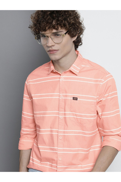 The Indian Garage Co By Styli The Indian Garage Co Slim Fit Pink Striped Shirt