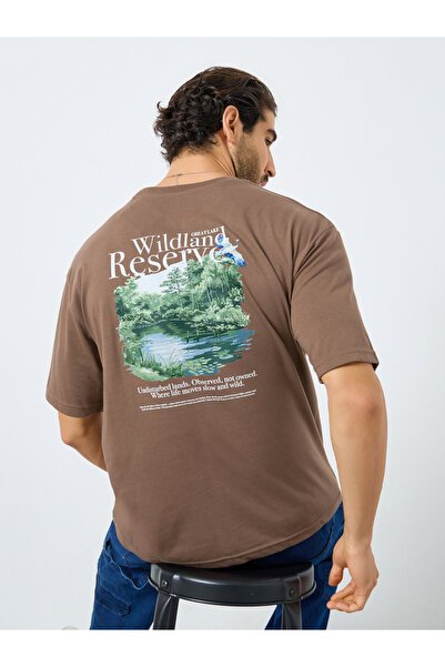 Styli Men Brown Graphic Print Oversized T-Shirt