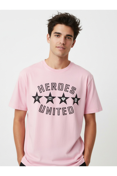 Justice League By Styli Men Pink Graphic Print T-Shirt