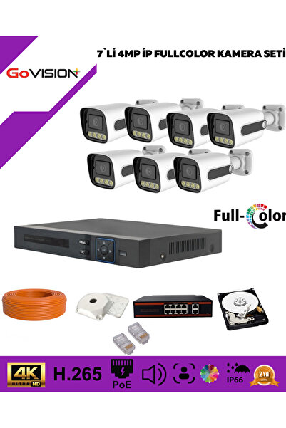 7 KAMERALI ULTRA HD 4K ÇÖZÜNÜRLÜK GECE GÖRÜŞLÜ WARMLED FULLCOLOR H265 POE 4MP IP BULLET KAMERA SETİ