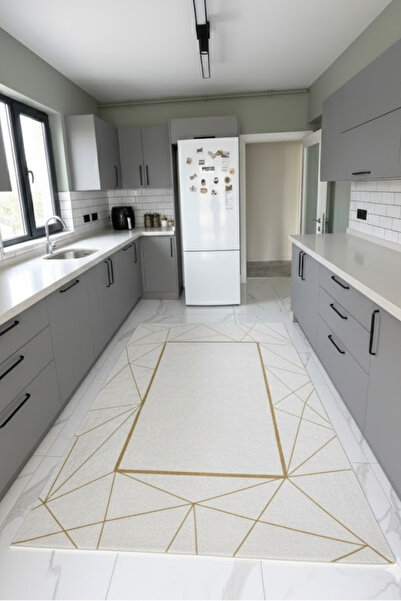 VOPTEKS Beyaz Gold Halı Mutfak Halısı Makinede Yıkanabilir Halı Kaymaz Taban ...