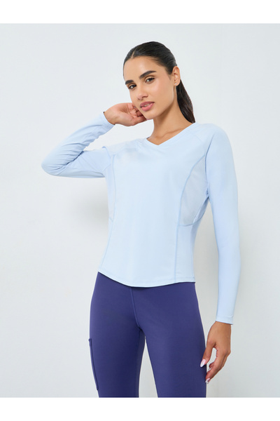 Styli Back Inverted U Shape Mesh Insert Long Sleeve Top