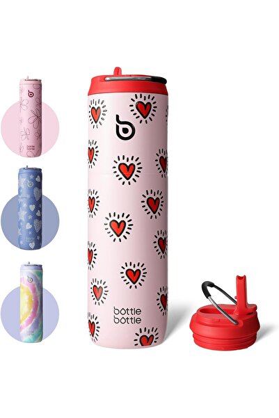 Genericc زجاجة ماء معزولة سعة 24 أونصة مع غطاء من القش ومقبض للرياضة والسفر وصالة الألعاب الرياضية المصنوعة من الفولاذ المقاوم للصدأ