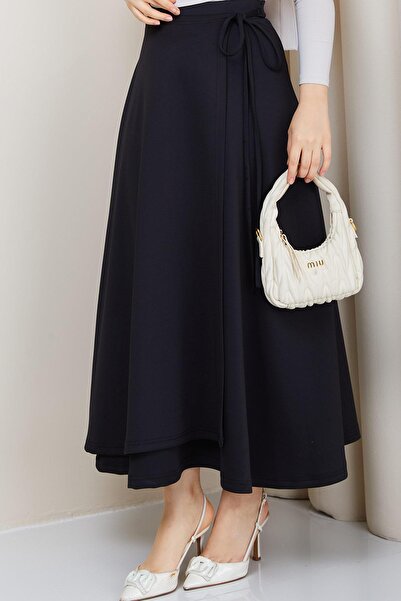 hafsamina Side Tie Scuba Skirt Black Hm2870