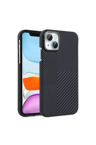 UnDePlus Apple iPhone 14 / 13 Kılıf Kevlar Desenli Karbon M-Safe Magnetik Şar...
