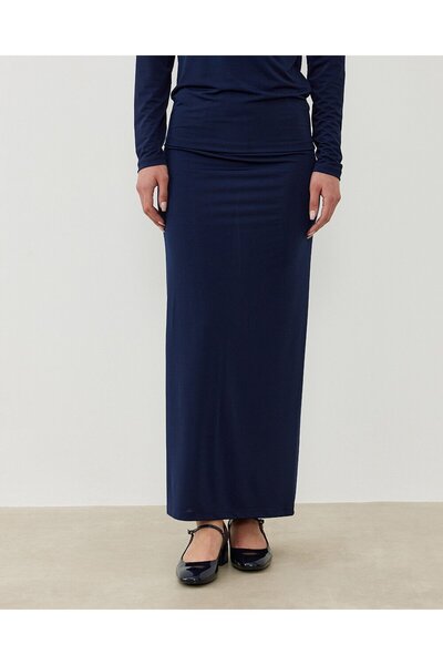 Aybikestil Sandy Düz Dar Uzun Kalem Etek Lacivert