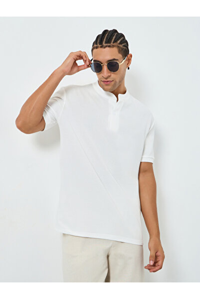 Styli Men Pique Band Collar Relaxed Smart Polo