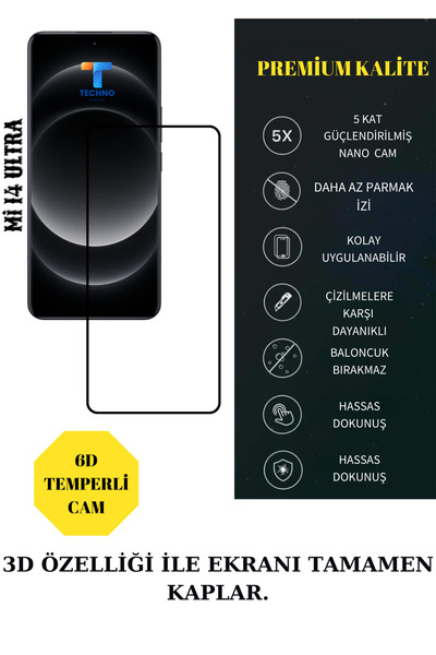 CMR Mi 14 Ultra Ekran Koruyucu 6D Edge Ekran Full Cover 9H Temperli Cam A+++ ...