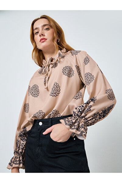 Take Two By Styli Women Graphic Printed Tie-Up Neck Top