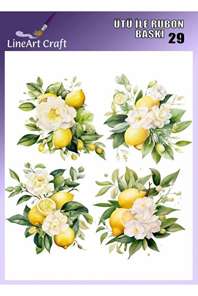 LİNEART N: 29 Limon Desenli Kumaş Transfer, Ahşap Transfer, Rub On Transfer 3...