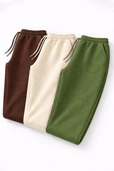 MARKATEM بنطلون رياضي مريح بخصر مطاطي وأربطة، مصنوع من قماش راشون مطاطي بخيطين، مجموعة من 3 قطع