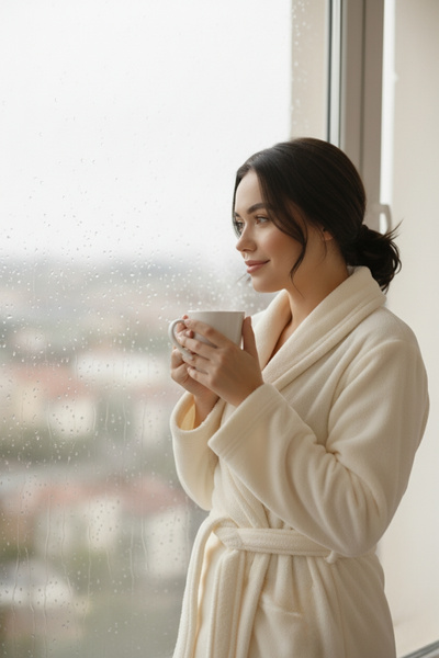 Mislina Home Lumor Shawl Collar Wellsoft Plush Soft Dressing Gown |   Cream