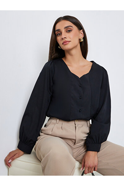 Styli Women Black Long Sleeve Blouse