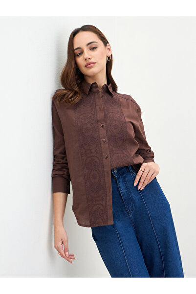 Styli Brown Embroidered Long Sleeve Shirt
