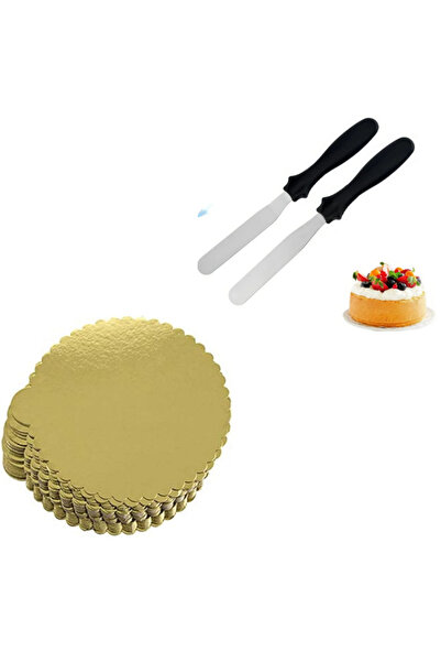 adin tasarım قاعدة كرتونية للحلويات 50 قطعة 28 سم ذهبية مستديرة مع ملعقة معدن...