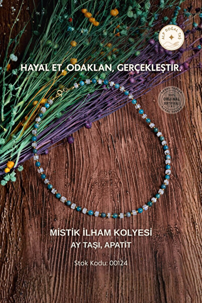 Alp Doğal Taş Sertifikalı Ay Taşı, Apatit Doğal Taş Mistik İlham Kolyesi