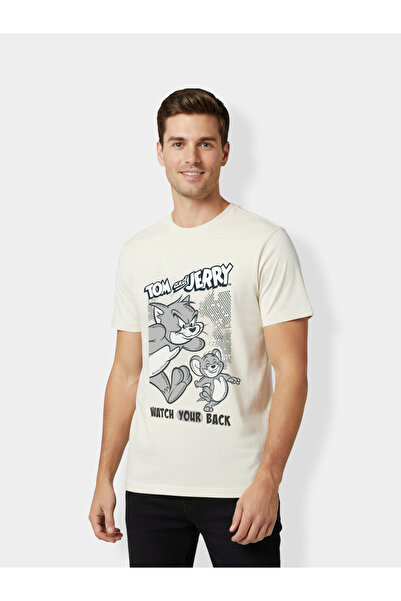 Tom and Jerry By Styli Men White Tom and Jerry Graphic Print T-Shirt