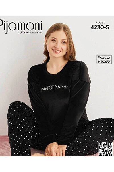 Pijamoni fransız kadıfe kadın pijama takımı