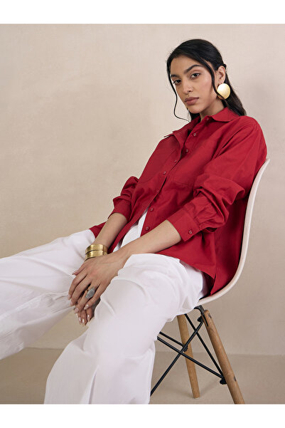Femmella By Styli Women Red Poplin Oversized Shirt