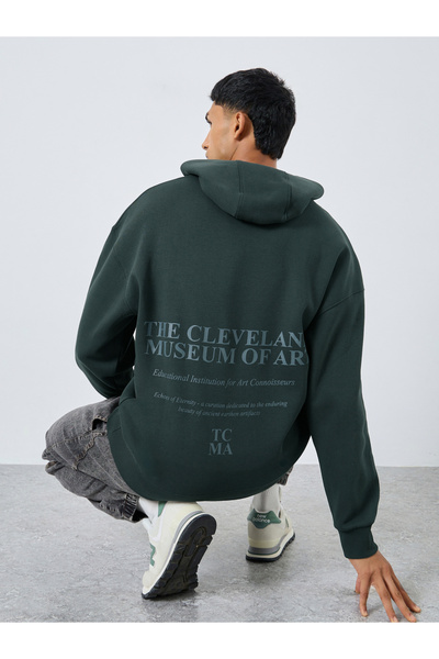 Styli Dark Blue Slogan Print Oversized Hoodie