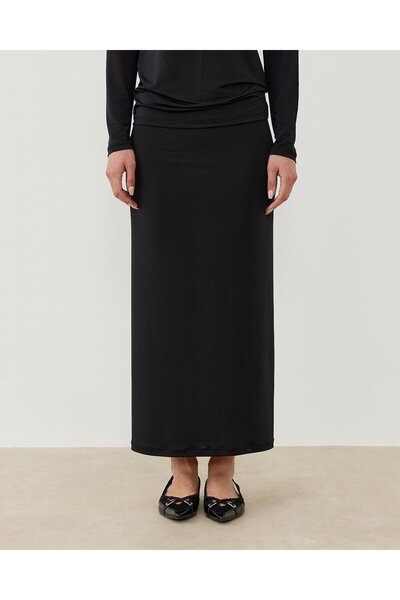 Aybikestil Sandy Düz Dar Uzun Kalem Etek Siyah