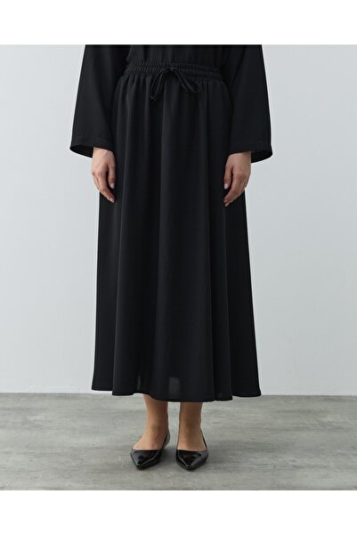 Aybikestil Krep Kloş Vol Etek Siyah
