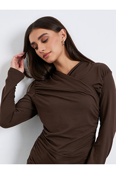 Styli Spring and summer long-sleeved wrap casual Knit Top