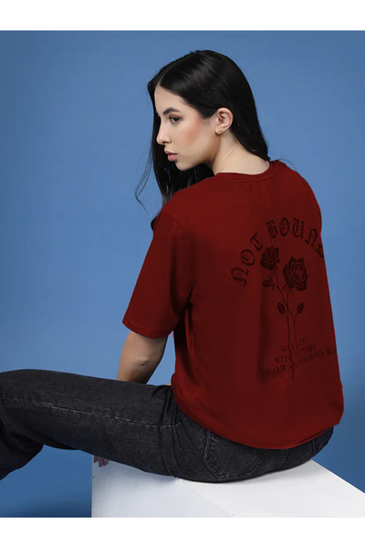 Rigo By Styli Women Maroon Oversized Printed T-shirt