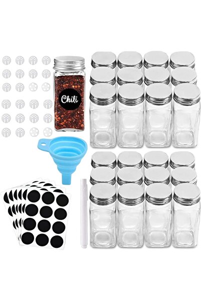 Arabest RoyalHouse 24 Pcs Glass Spice Jars/Bottles - 4oz Empty Square Spice C...