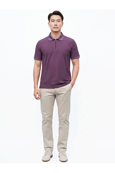 Clans & Hans By Styli Men Purple Knitted Polo with Zipper