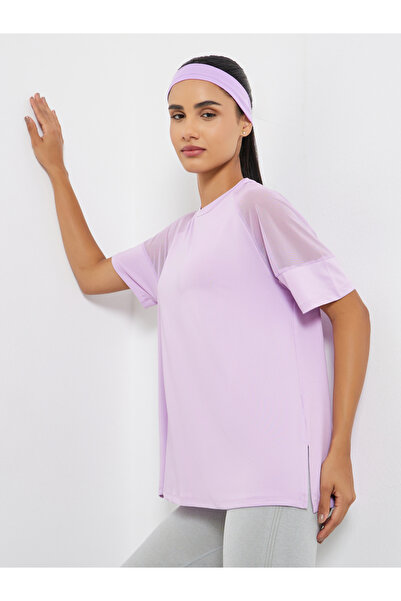 Styli Shoulder Mesh Panel Insert Oversized Yoga Top