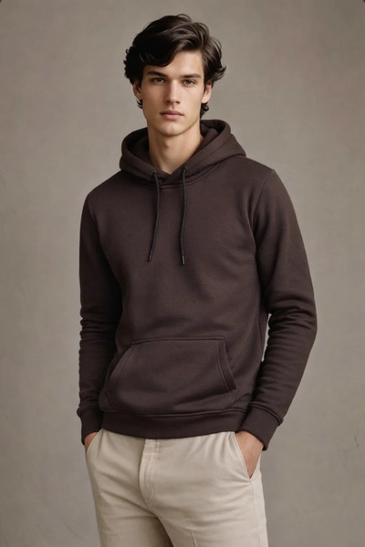 DAMGA JEANS Men's Premium Casual Brown Hooded Sweatshirt