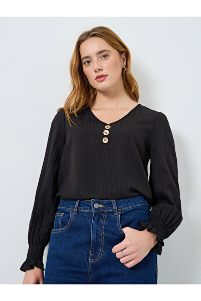 Take Two By Styli Women Texture Button Detail Long Sleeve Top