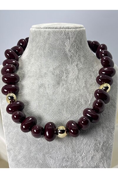 divakse Necklace with Burgundy Stones, Thick Model Design