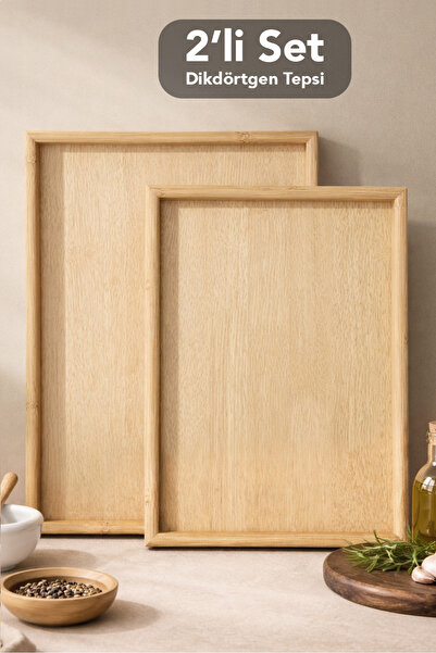 Meleni Home طقم صواني مستطيلة مكون من قطعتين - صينية تقديم زخرفية للشاي والقهوة والضيافة