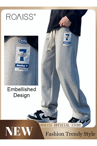 ROAISS Men's Sports Long Pants Waffle Fabrics Loose Fit Casual Pants Men Stra...