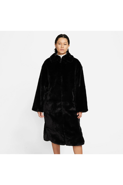 Nike Sportswear Printed Kadın Siyah Peluş Mont