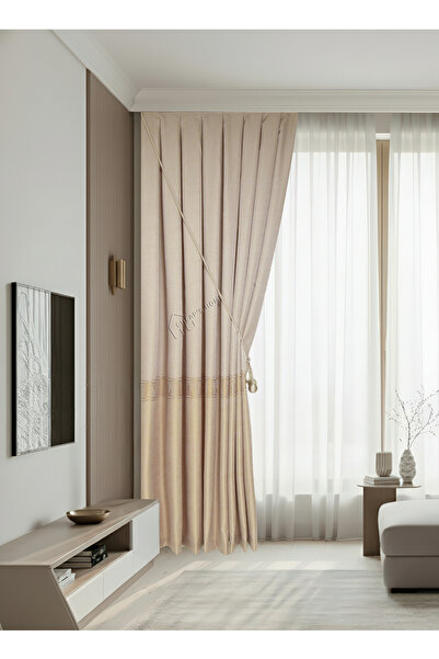 cheap's home Bordürlü Piyano Desen Sık Pileli Modern Pano Fon Perde