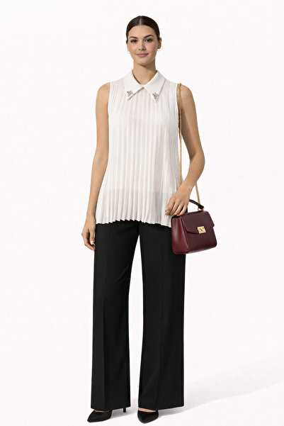 Batik Geniş Yaka Pilisoleu Şifon Bluz