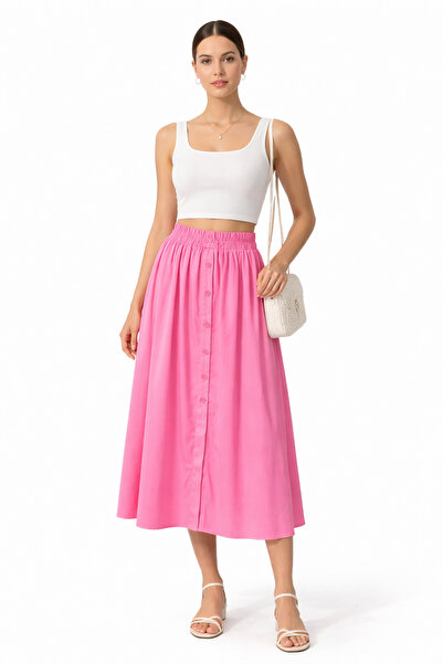 Batik Önden Düğmeli Beli Lastikli Etek