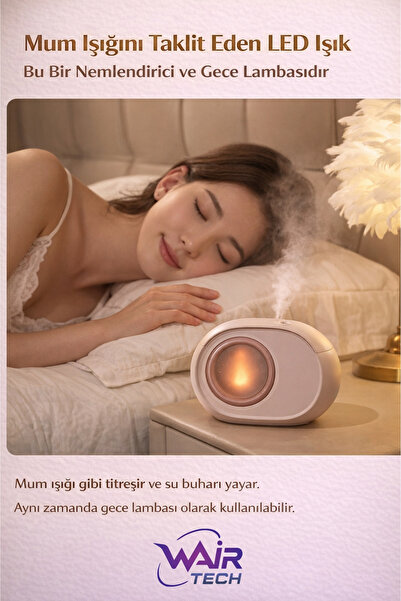 Wair Teknoloji Led Flame Effect Desktop Air Humidifier 400 Ml, with Night Light, USB