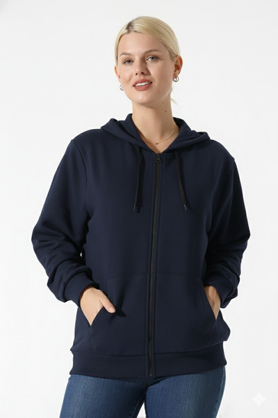 BEDUCA Cardigan That Turns into a Bag When Flipped, Navy Blue Three-Thread Zi...