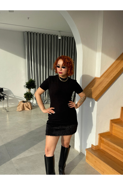 Bak'ap Premium Trend Black Tassel Short Sleeve Mini Dress