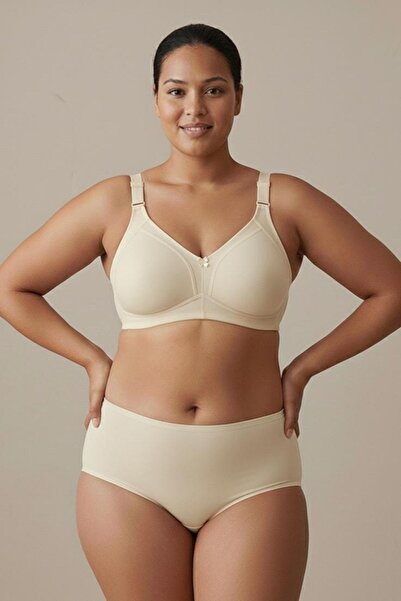 enmodaiçgiyim Ecru Women's Plus Size Shaping / Sculpting Bra Stitch-Free Wire Free Sponge Free C Cup Minimizer Comfortable Cut