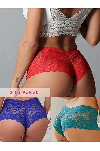 Papatya Yüksek Bel dantelli boxer Külot 3'lü Paket