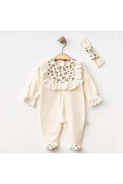 Little Ya Ya Love Baby Girl Collar Leopard Detailed Booties Jumpsuit Bandana Set