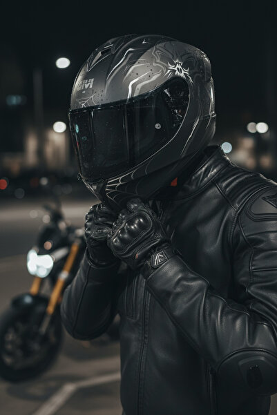 50.X ARACHNO MAT / 1 Renkli 1 Şeffaf Vizörlü Motosiklet Kask