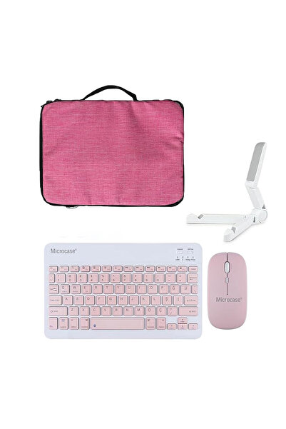 Microcase HONOR Pad 10 12.1 inch Uyumlu Tablet Çanta+Türkçe BT Klavye +Mouse+ Standı - Pembe AL8127