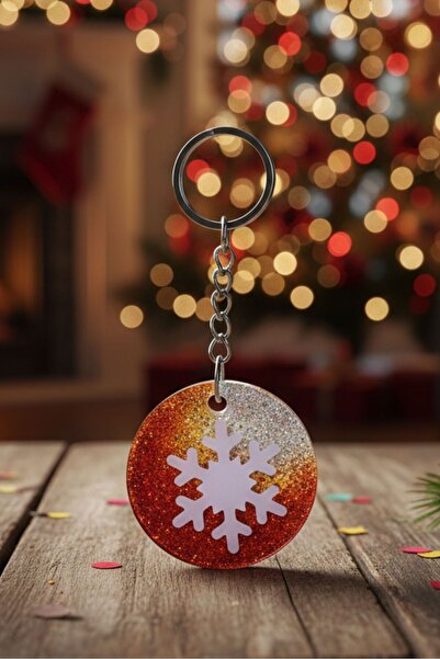 Uretti - Yasemen 7822 3090 Handmade Glitter Snowflake Themed Epoxy Keychain / 4 cm