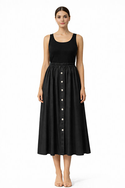 Batik Önden Düğmeli Beli Lastikli Etek